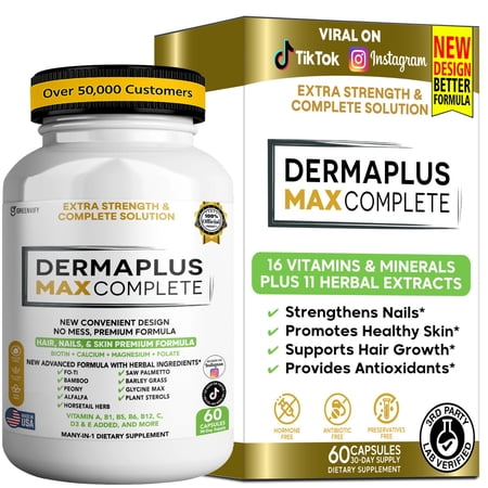 GreenVify Derma Plus Max Complete Dietary Supplement Capsules – Skin Health Nutritional Supplement for Adults – Easy-to-Swallow Capsules