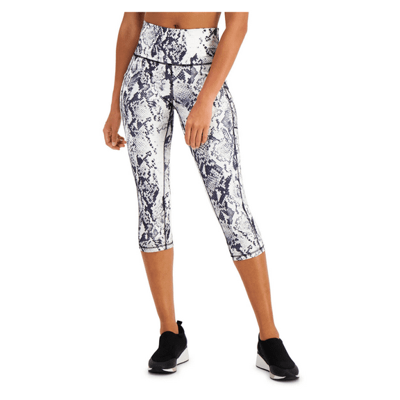 Ideology Women Snake-Embossed Crop High Rise Side Pockets Leggings White 3X Plus