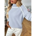 thumbnail image 2 of Sweaters for Women Trendy Cute Cozy Turtle-Neck Long Sleeve Colorblock Knitted Pullover Tops Light Blue S, 2 of 7