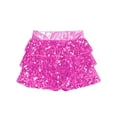 thumbnail image 5 of YiZYiF Kids Girls Sparkly Sequins Dance Skirt Tiered Ruffle Skorts Hip Hop Jazz Performance Costume Hot Pink 4, 5 of 7