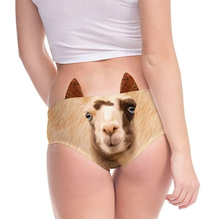 

〖TOTO〗Women Panties Women Flirty Funny 3D Floral Printed Animal Middle Waist Tail Underwears Briefs Gifts With Cute Ears