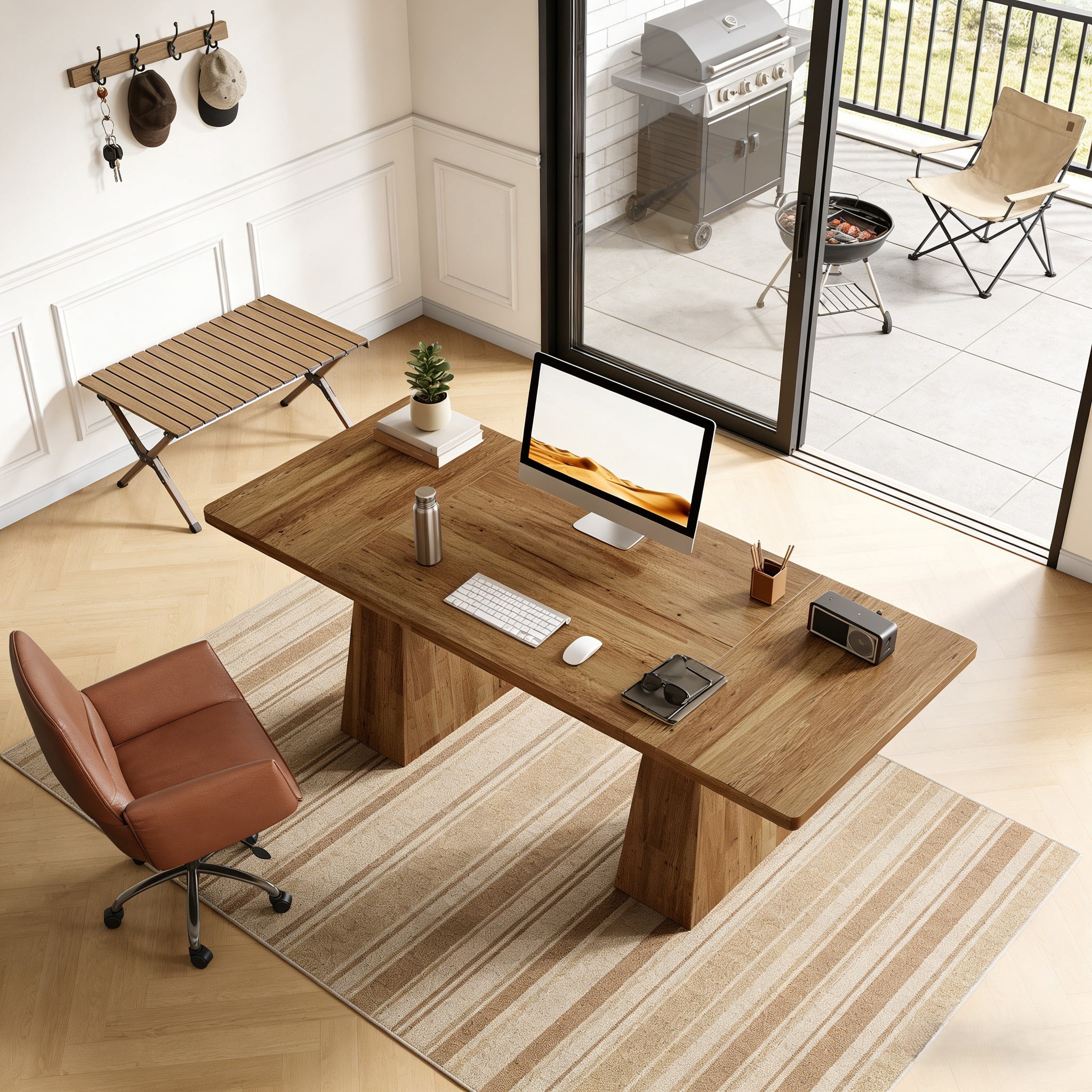 Fnova 63" Home Office Computer Desk, Brown Modern Executive Desk, Writing Desk, Easy to Assemble