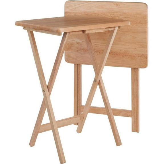 Pemberley Row Solid Wood Natural Snack Table Rectangular Folds for Easy Storage 25.98"H x 19.06"W x 14.57"D Assembled