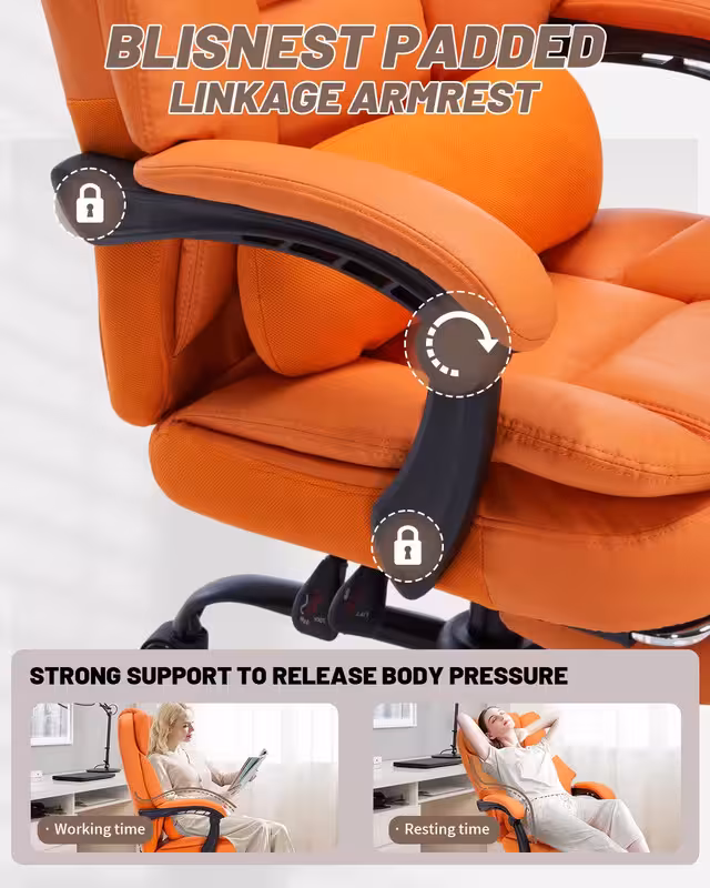 thumbnail image 4 of Qusaphy 600lbs Big and Tall PU Leather Executive Office Chair, Reclining Backrest up to 155°, Spring Cushion Seat, Lumbar Support & Adjustable Armrests for Home Office or Conference Room, 4 of 8