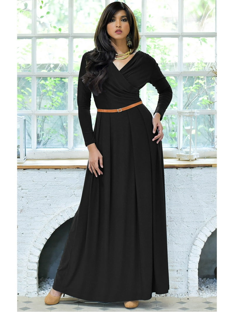 KOH KOH Long Sleeve Modest Fall Winter Evening Flowy Empire Waist Full Floor Length Cocktail Formal V-Neck Tall Maxi Dress Gown Abaya For Women Black Small US 4-6 NT021 - Walmart.com KOH KOH Long Sleeve Modest Fall Winter Evening Flowy Empire Waist Full Floor Length Cocktail Formal V-Neck Tall Maxi Dress Gown Abaya For Women Black Small US 4-6 NT021 - Walmart.com