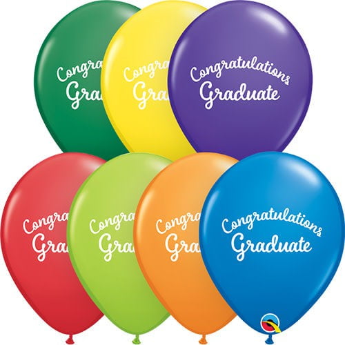 11 inch Qualatex Graduation Script Latex Balloons (6 Pack) - Party Supplies Decorations
