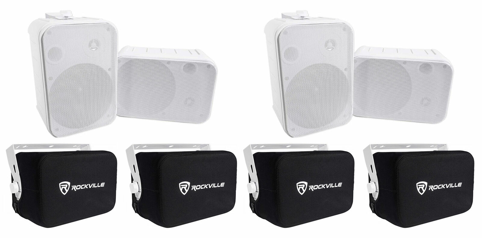 4 Rockville 6.5" 500w Outdoor Speakers+Waterproof Covers For Restaurant