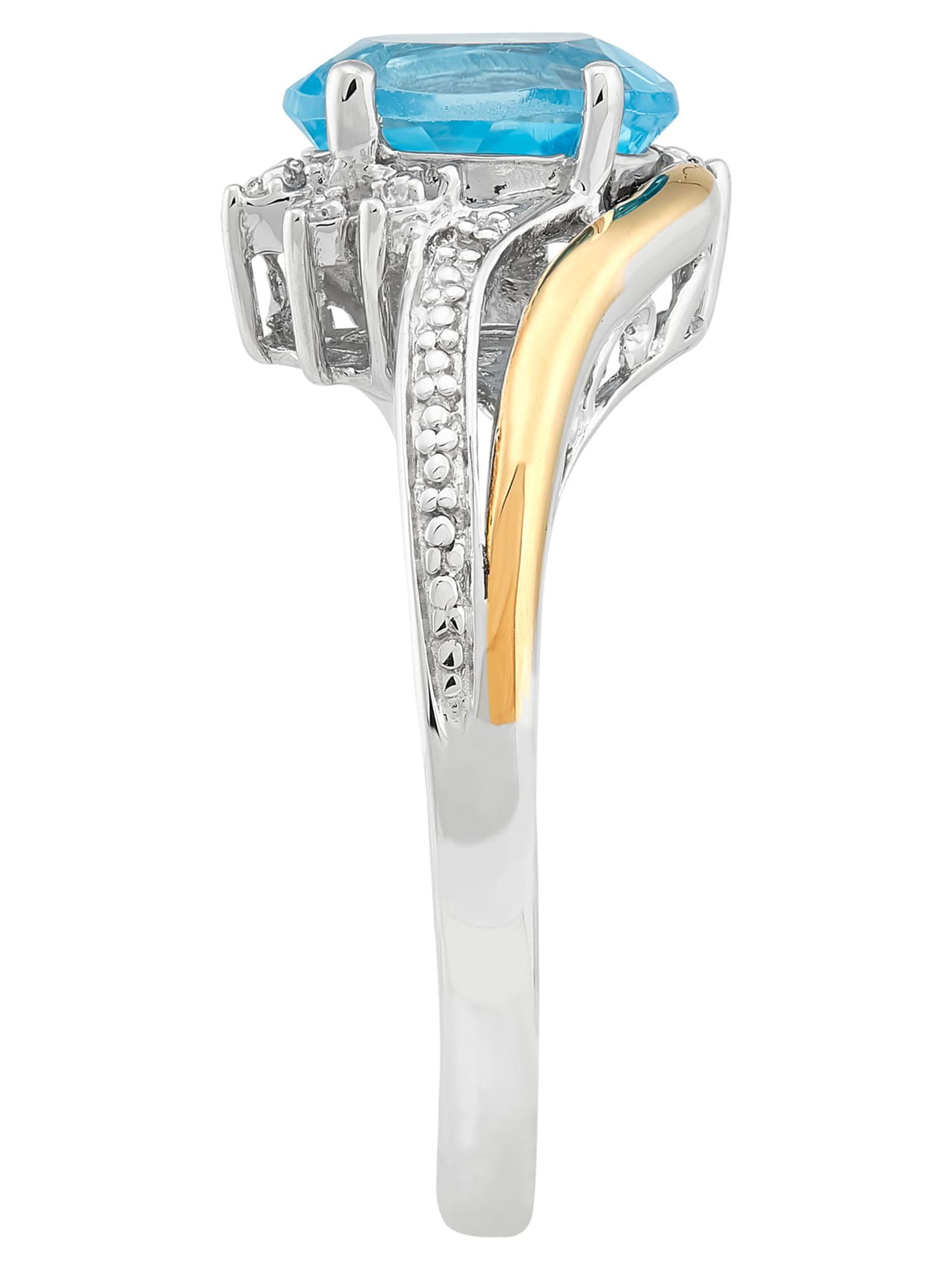 Brilliance Fine Jewelry Genuine Blue Topaz Diamond Accent Ring in Sterling Silver and 10K Yellow Gold  (图2)