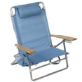 thumbnail image 3 of Mainstays Reclining Beach Chair with Backpack Straps and Wooden Armrests, Thin Blue Stripe, 3 of 15