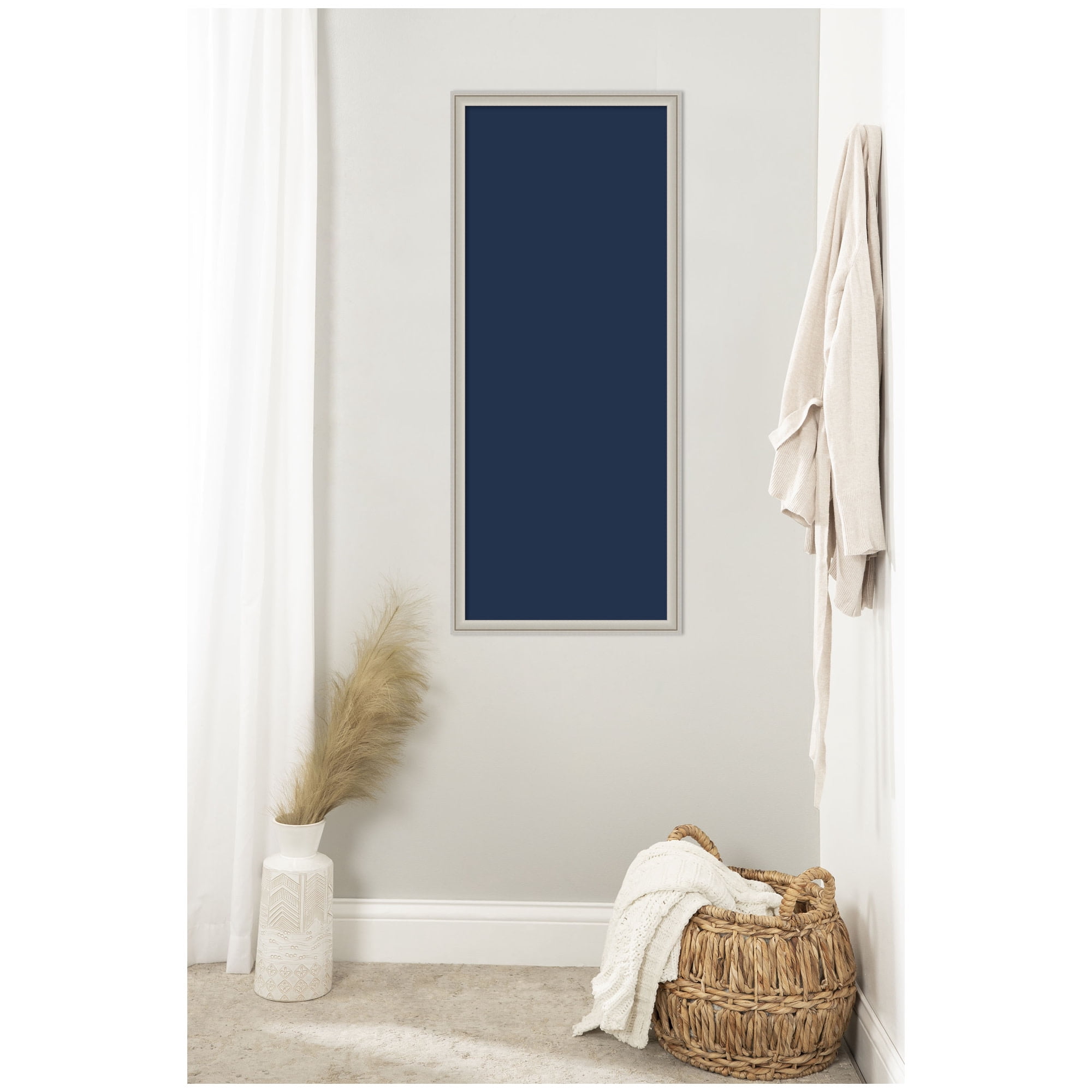 Kate and Laurel Framed Fabric Pinboard 18 x 42,  Printed Linen Classic Bulletin Board for Use as a Vision Board or Wall Organization, Florence Silver Frame
