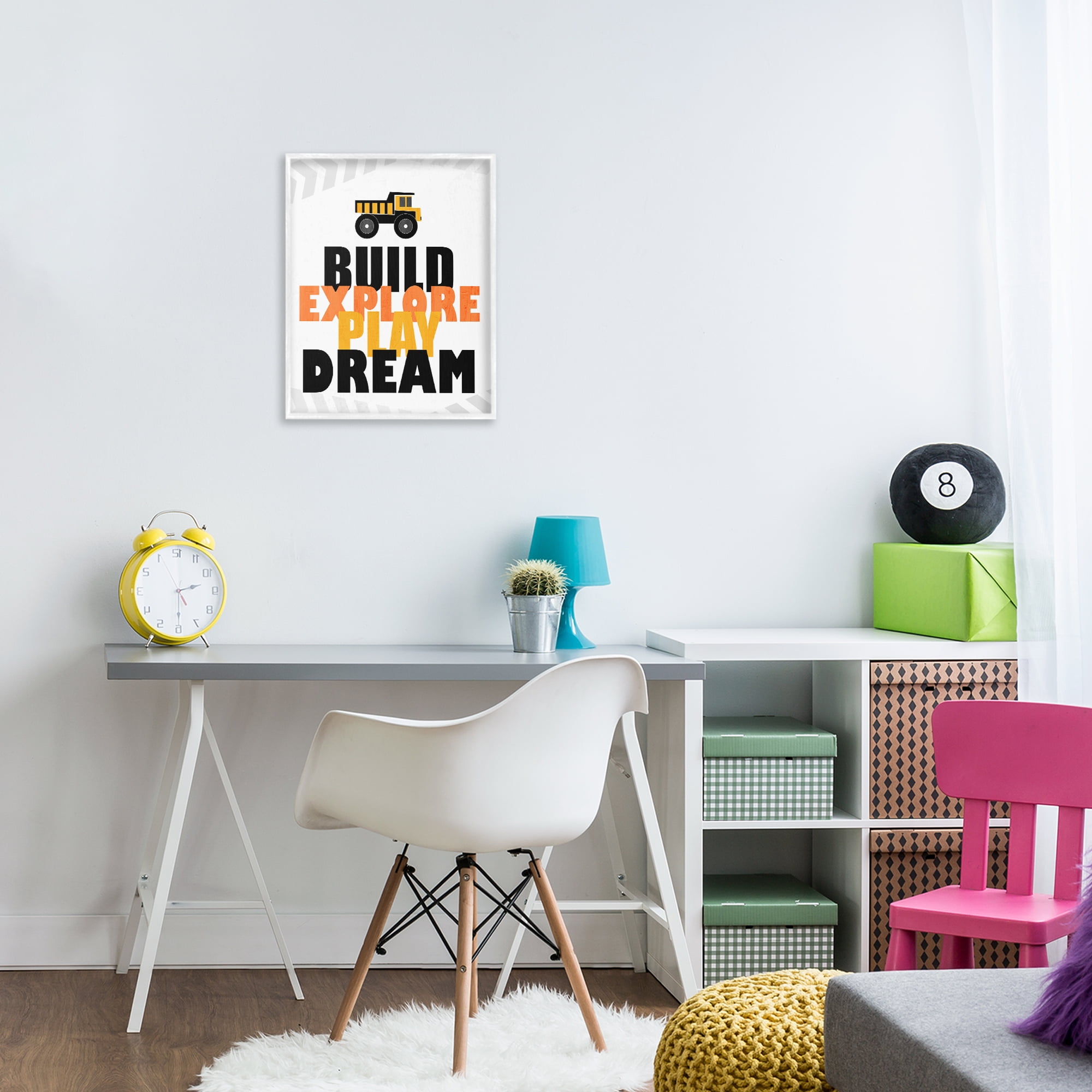 Build Explore Play Dream White Framed Giclee Art, design by Kim Allen