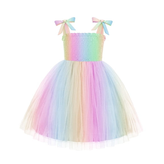 Arshiner Toddler Girl Tutu Dress Summer Bow-Tie Straps Casual Dresses Princess Flowy Swing A-Line Dress