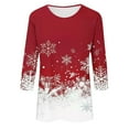 thumbnail image 5 of VKOYWKM Women's Fall Tops Christmas Shirts Christmas Snowflake Graphic Tees 3/4 Sleeve Tops Holiday Crew Neck Loose Fit Merry Xmas Tunic Top, 5 of 5