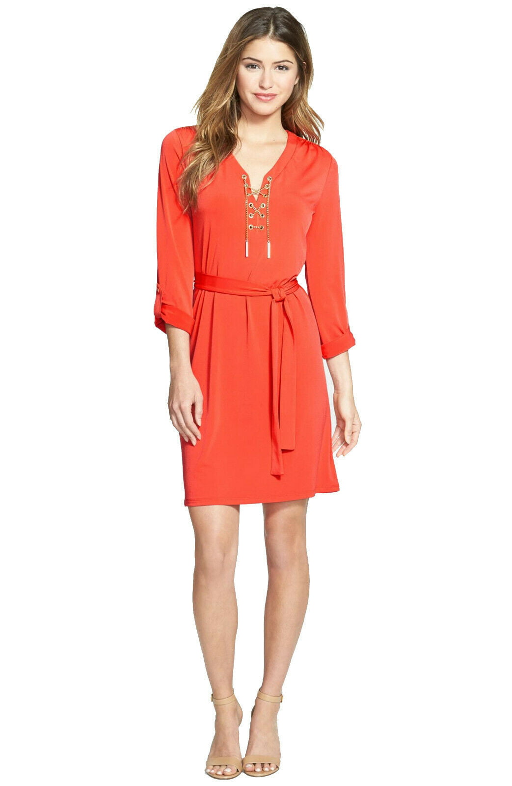 New Michael Kors Womens Orange Long Sleeve Mini Casual Dress, Grenadine XS  2716-3 