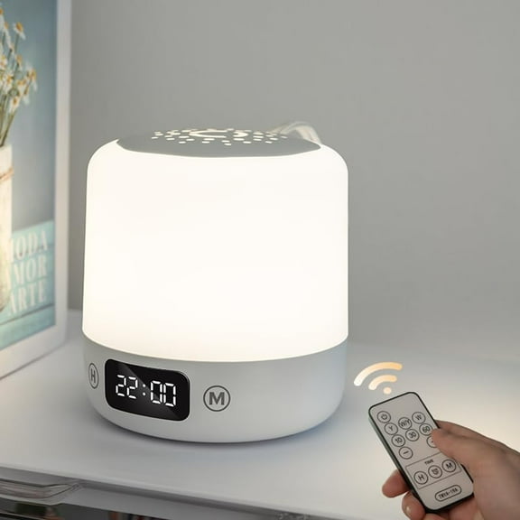 Night Light with Clock for Kids Remote Control Bedside Lamp Dimmable Nightlight with 3 Color Temperatures,10/30/60min Timer Lamp for Bedroom Nursery Bathroom