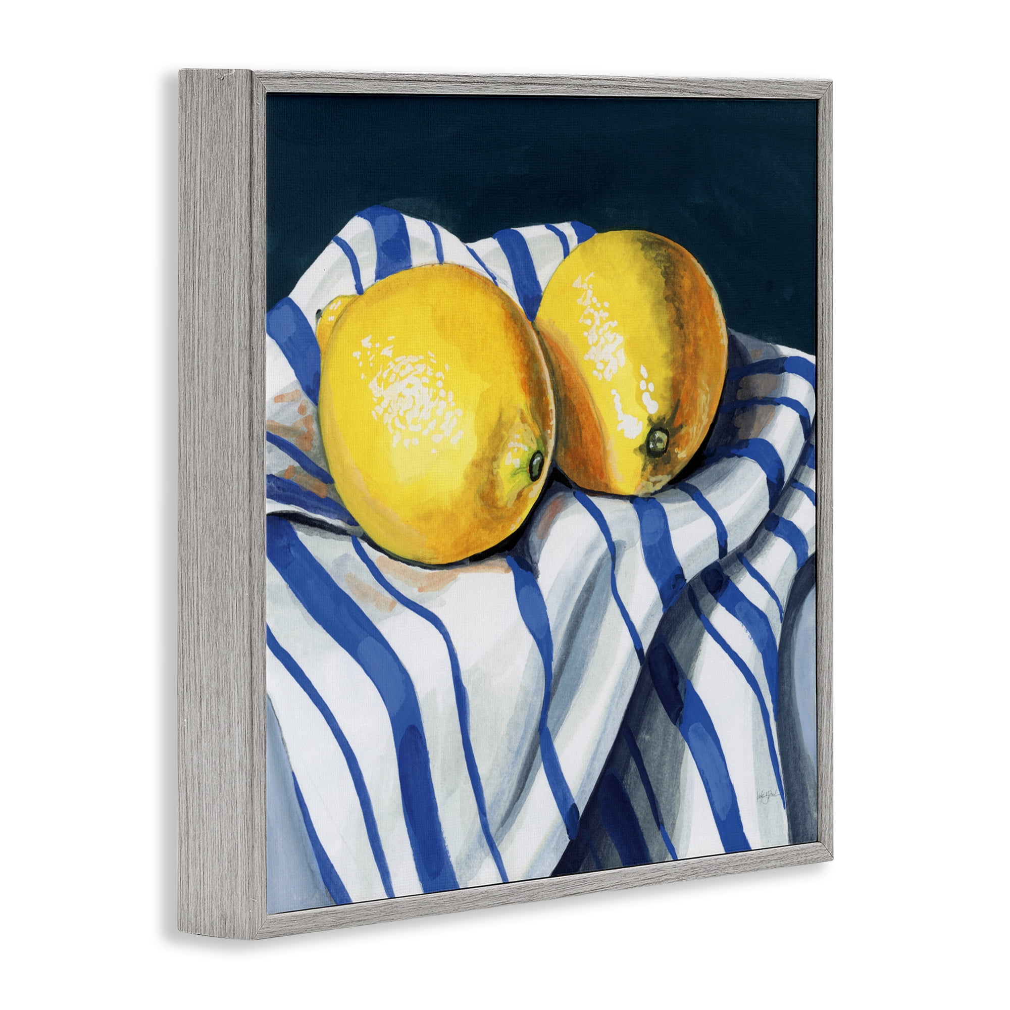 Stupell Industries Fresh Kitchen Lemons on Dishtowel Gray Framed Giclee Art, design by Kate Jarvik Birch