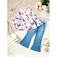 thumbnail image 4 of NZRVAWS 8T Little Girls Outfits Set 8T Girls Long Sleeve Butterfly Print Top Denim Pants Set White, 4 of 8