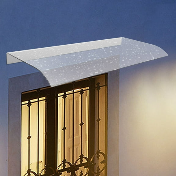 Front door canopy made of durable PC, 31.5*15.75in size, resistant to rain, wind, UV, and fading, provides excellent protection and adds modern elegance to your home