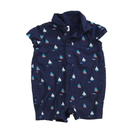 

Pre-owned Janie and Jack Boys Navy Sailboat Romper size: 0-3 Months