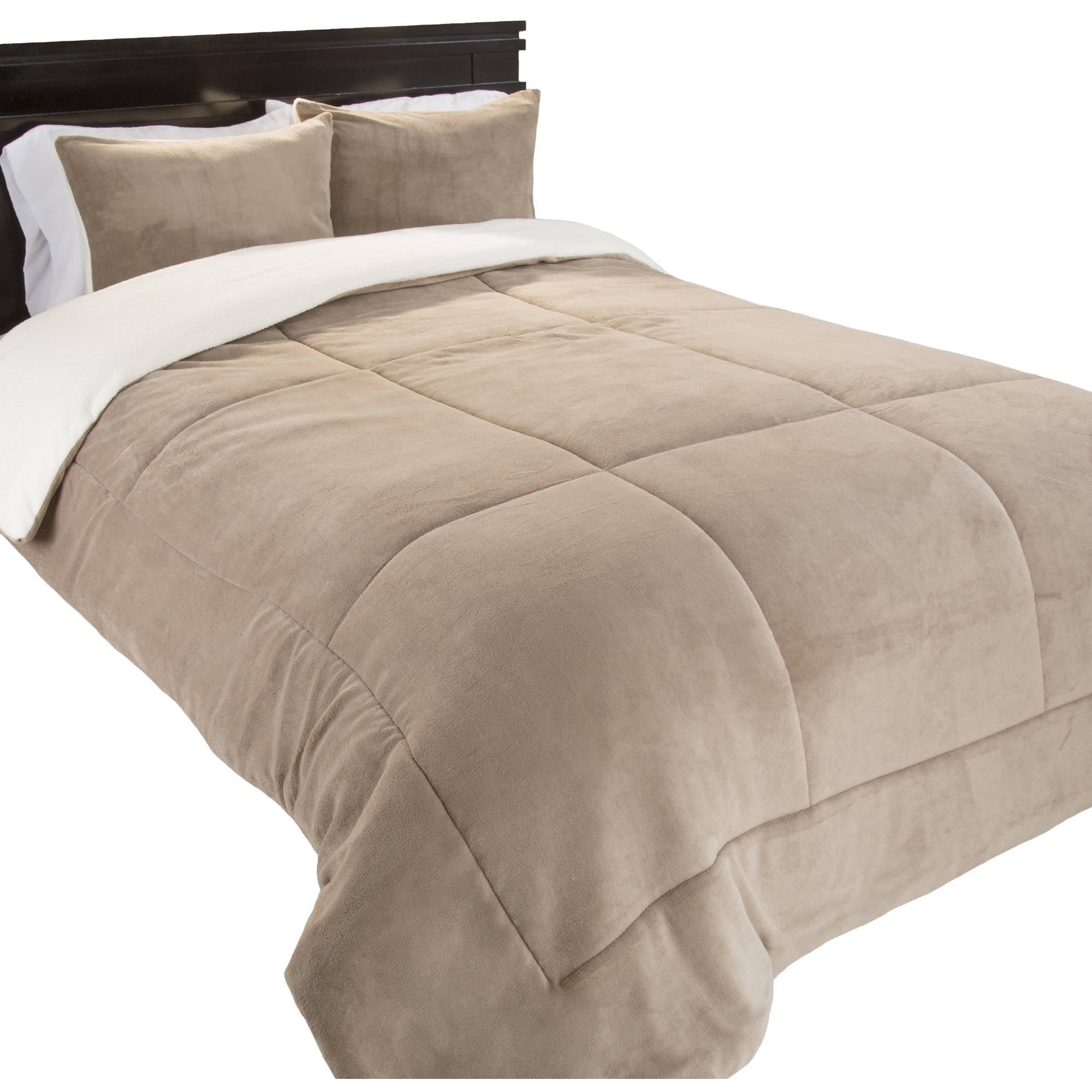 Lavish Home 3-Piece King Size Comforter Set – Cozy Sherpa Bedding, Taupe