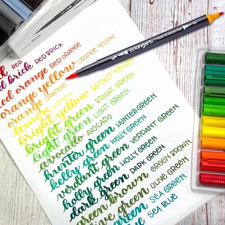 KINGART PRO Dual Tip Brush/ Fine Markers Set – 48 Vibrant Art Markers for Drawing and Adult Coloring
