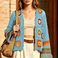 thumbnail image 5 of Otvok Long Sleeve Boho Crochet Sweater Cover Up, Women Granny Square Floral Open Front Hollow Knit Cropped Cardigan, 5 of 7