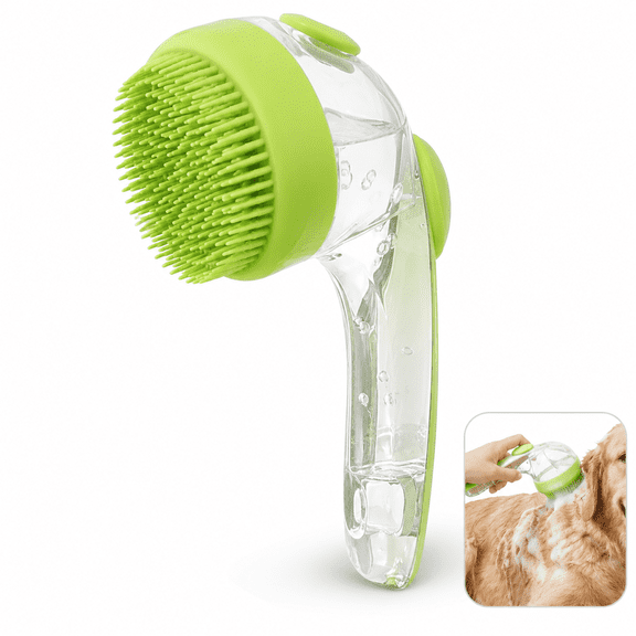 Pet Bath Brush with Shampoo Dispenser, 2-in-1 Dog Cat Grooming Massage Brush for Bathing, All Coat Types