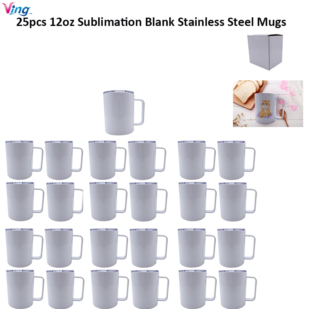 Pick-up 25pcs Sublimation Blank Coffee Mugs Tumbler 12OZ White with Sliding  Lid