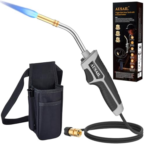Propane Torch Kit,Mapp Map Gas Torch with Included Holster,Trigger Start 5' Long Hose Torch,Adjustable Flame Map Gas Torch Kit,Brazing Torch Kit,Soldering Torch for Weldi
