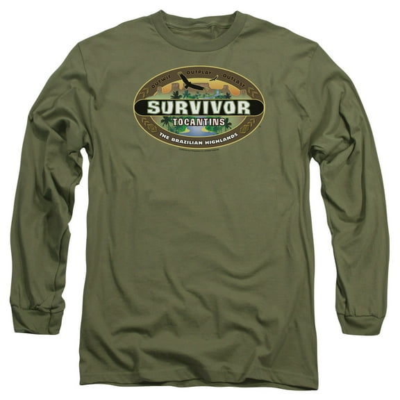 Survivor Tocantins Logo Long Sleeve Adult 18/1 T-Shirt Military Green