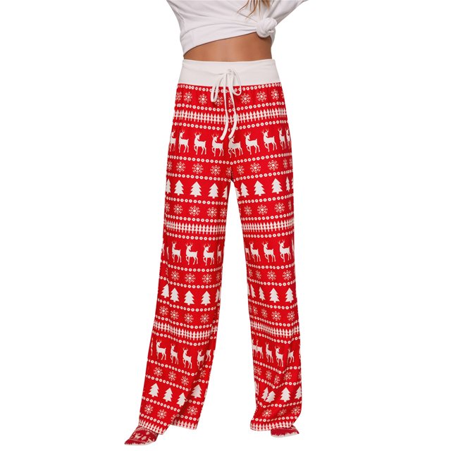 Pantalones de pijama navideños para mujer Pantalones de cintura alta con estampado de cordón Pantalo Abanopi Extragrande