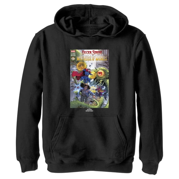 Boy's Marvel Doctor Strange in the Multiverse of Madness Modern Comic Cover  Pull Over Hoodie Black Small