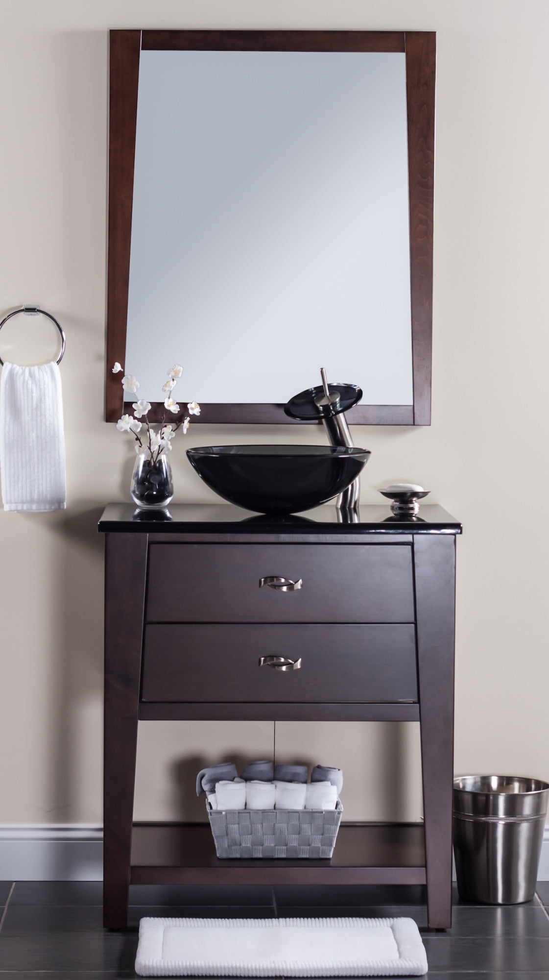 Miseno MNO-G861-BN Circular 16-1/2" Glass Bathroom Sink; Brushed Nickel Drain