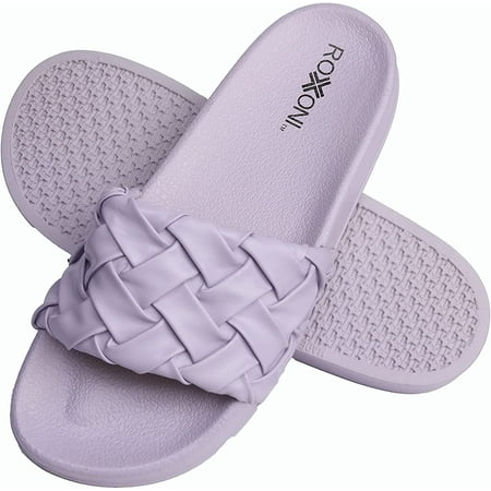 

Roxoni Faux Leather Slides Trendy Slides for Women Superior Comfort & Unmatched Luxury Stylish Braided Strap Pattern Durable Faux Leather Classic Colors Purple
