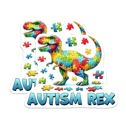 (2 Pack) Autism Awareness Rex Magnets - Puzzle Dino - Colorful Dinosaur - 5" On Longest Side - for Cars, Fridges, Toolboxes - Made in USA - MAG8116