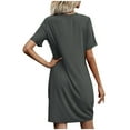 thumbnail image 4 of Yuyuzo Robes T-Shirts pour Femmes Manches Courtes Col en V Mini Robe Ourlet Froncé Couleur Dégradée Robes Courtes Décontractées, 4 of 4