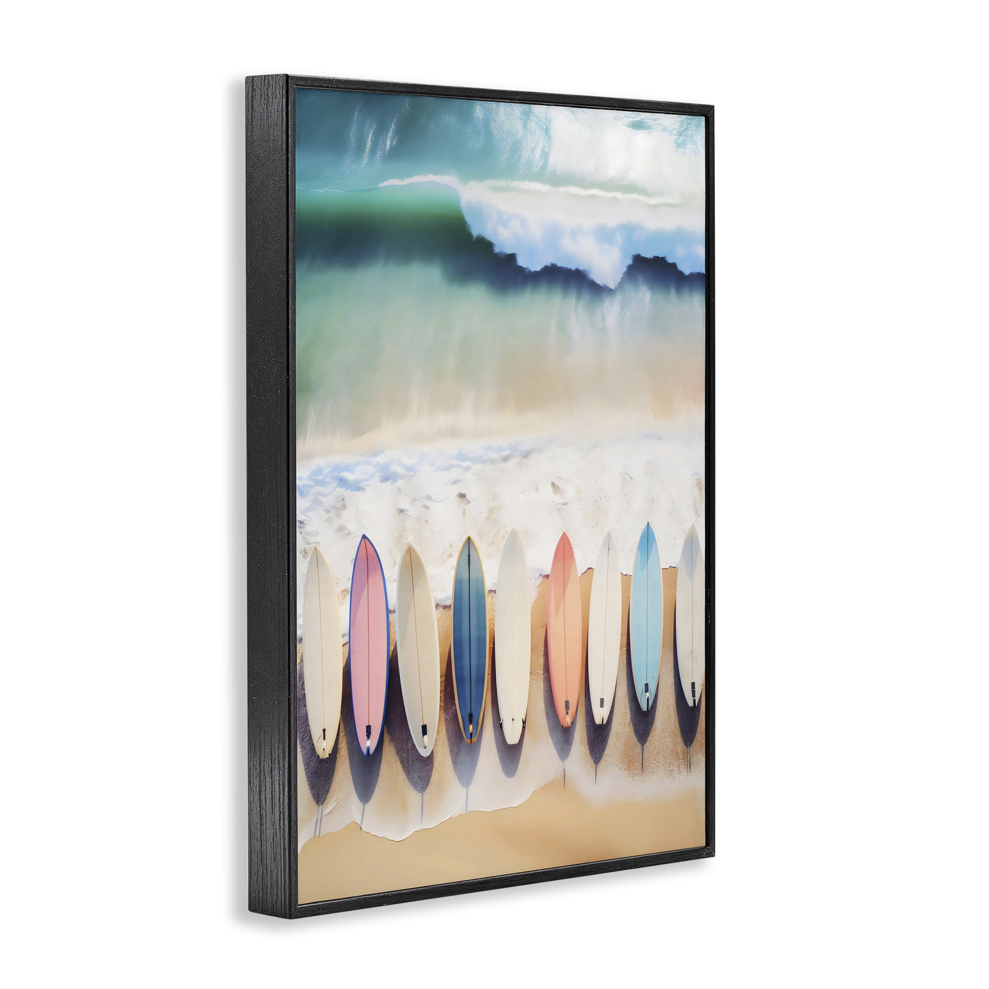 Stupell Industries Aerial View Surfboards Shoreline Black Framed Giclee Art, design by Creative Studio