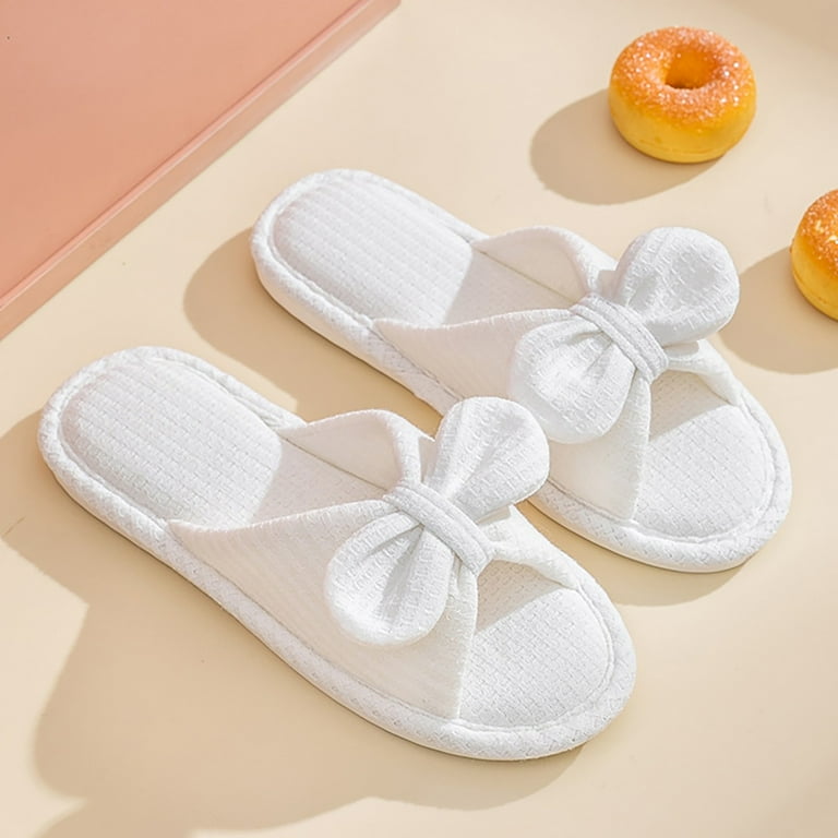 LUOGENLI Female Gold Heels for Prom 2 Inch Four Seasons Cute Slippers Home Non Slip Fpir Cloth Cotton Colorful Slippers White Heels with Bow in Back White Heels for Women Closed Toe