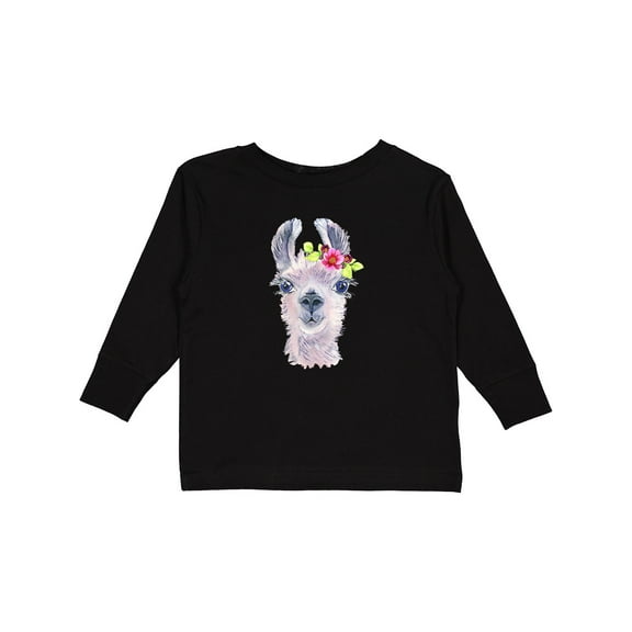 Inktastic Cute Llama with Flower Boys or Girls Long Sleeve Toddler T-Shirt