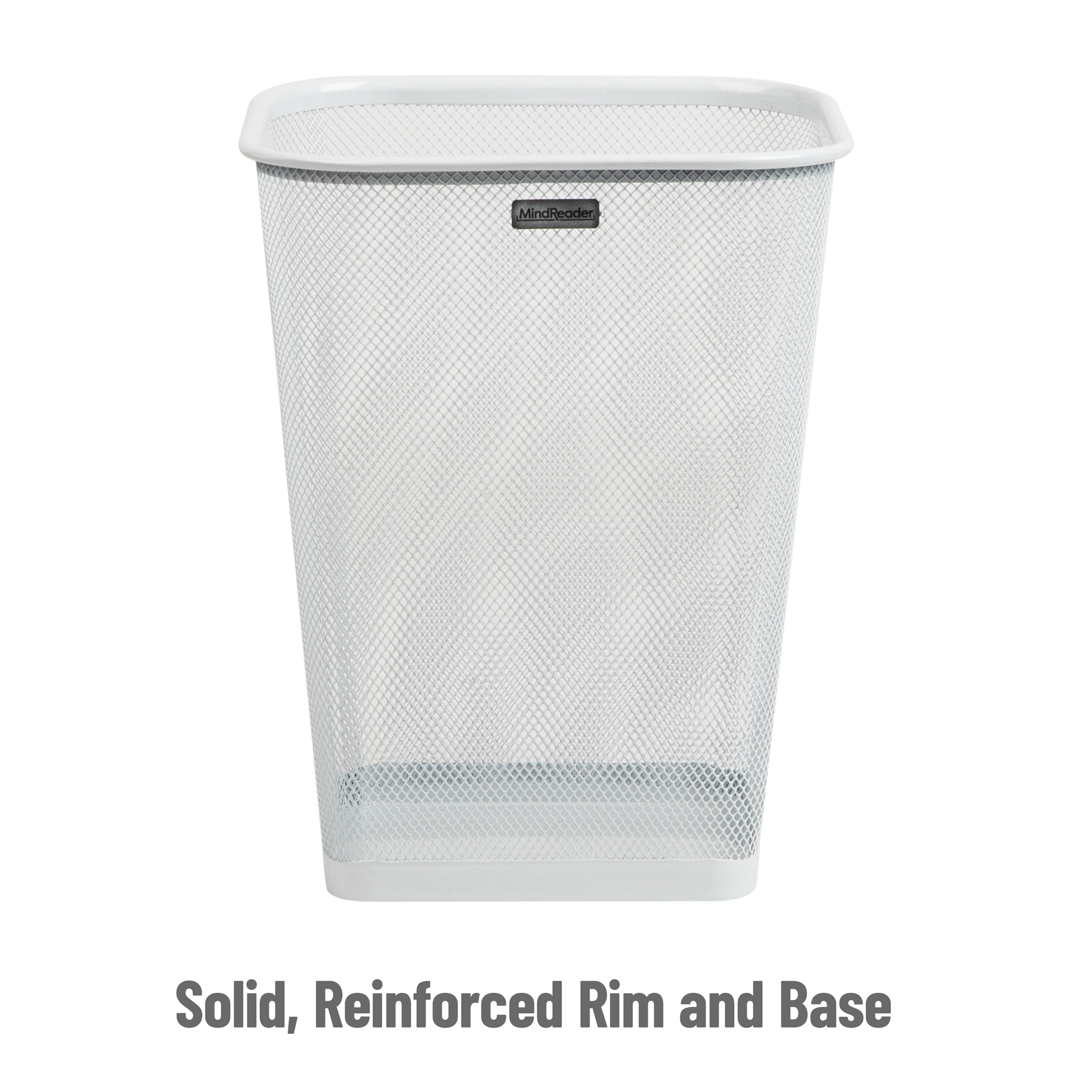 Mind Reader Mesh Trash Can, Waste Paper Basket, Square, Office, Metal, Set of 2, White