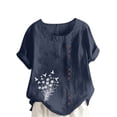 thumbnail image 2 of QUNYINEY Short Sleeve Shirts for Women Dandelion Casual Crew Neck Tops Loose Button Cotton Linen Pullover Womens Tops, 2 of 5
