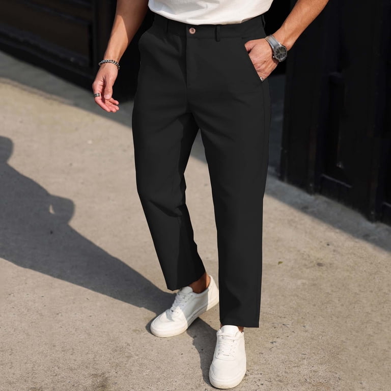 Xuniizn Men's Dress Pants, Solid Color Open Button Business Golf