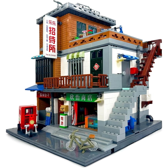 General Jim's Urban Village City Series – 3-Story Modular Chinese Street View Block Set, 2706-Piece Architectural Model with Detailed Shops, Living Area & Rooftop – Compatible with Major Brick Brands