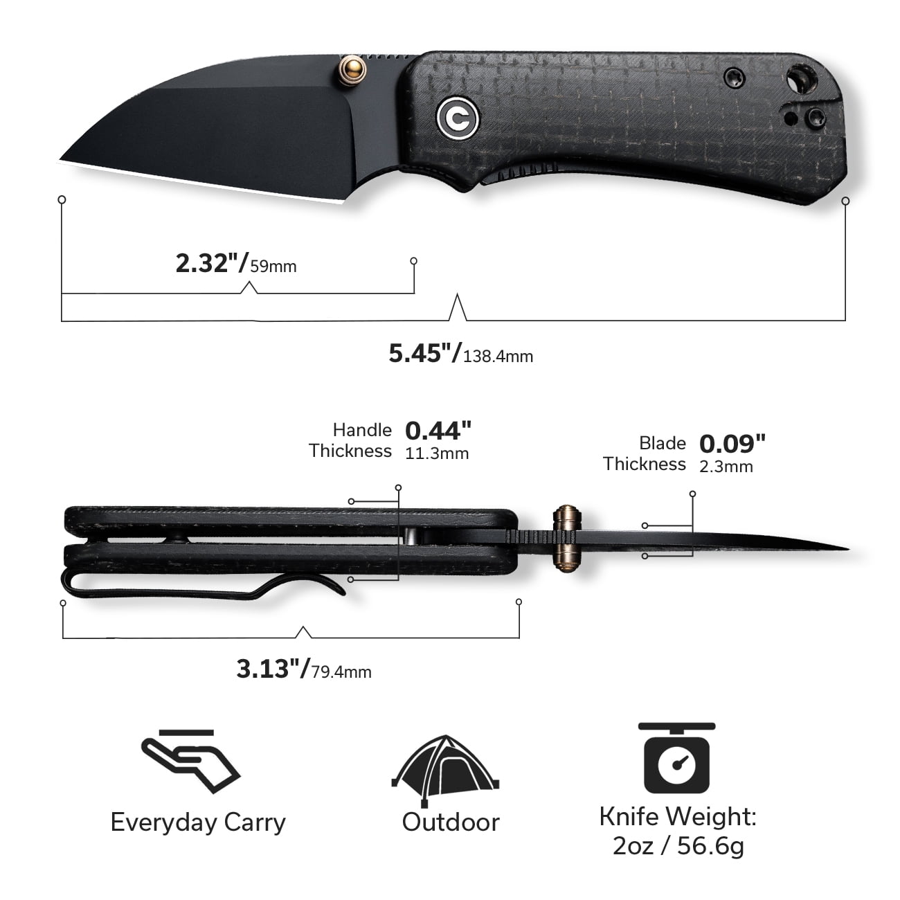CIVIVI Baby Banter Pocket Folding KnifeWharncliffe 2.32" Nitro-V Blade Small Knife C19068SC-1