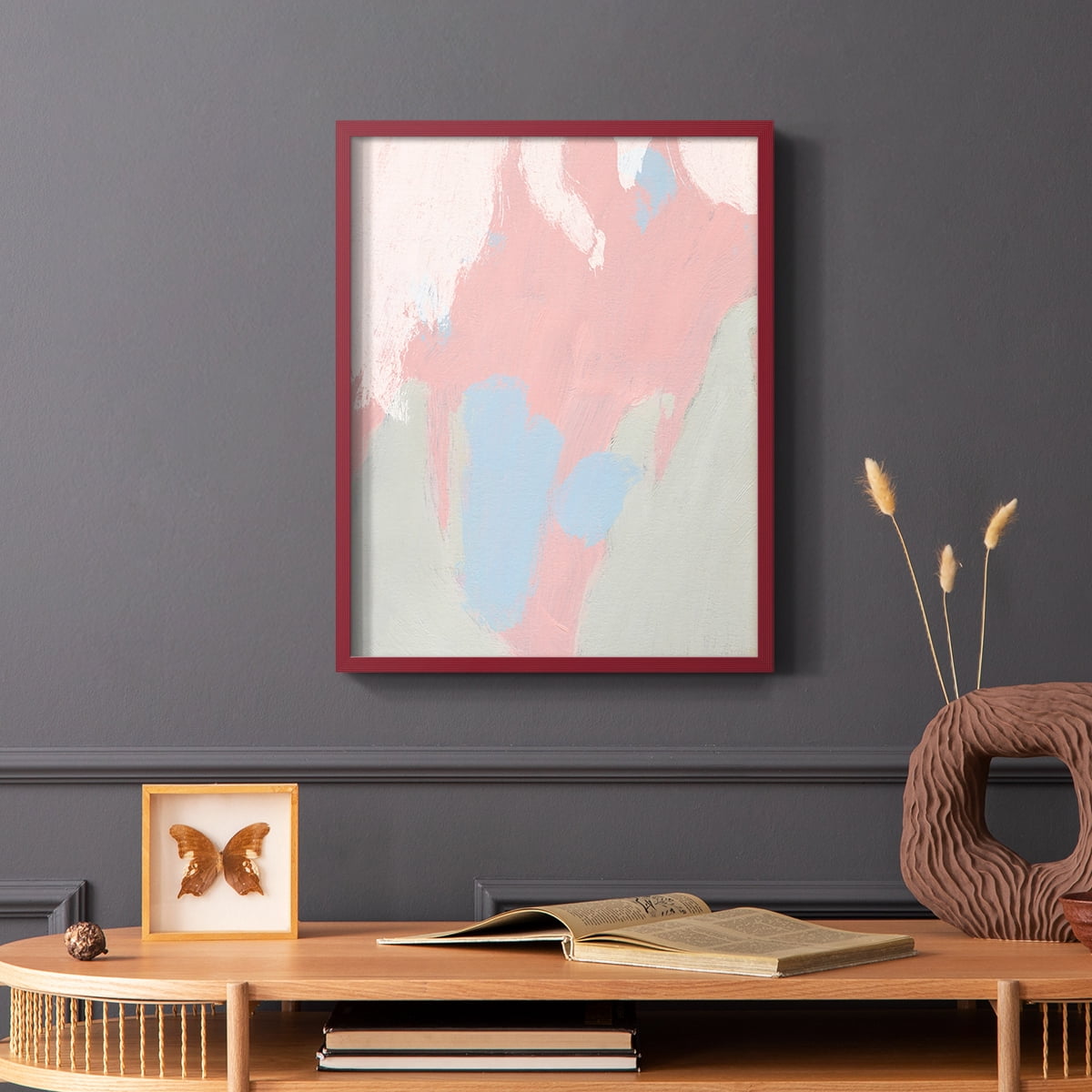 Blushing Abstract III Framed Print in Red Solid Wood Framed Print No Nail Hanging
