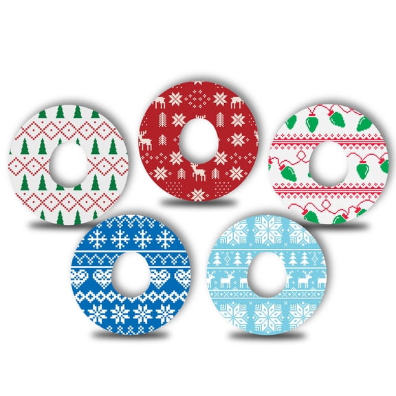 Buddy Patches - Dexcom G7 Adhesive Patches (5 Pack), Made in The USA, Waterproof CGM Sensor Tape with Split Backing (Ugly Christmas Sweater)