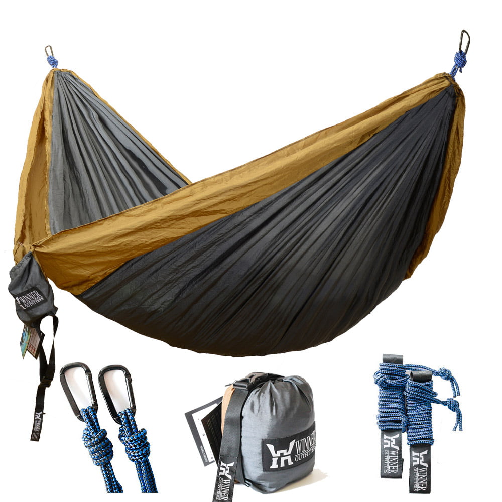 Do Orange//Grey, 78 W x 118 L Lightweight Nylon Portable Hammock Yard. Parachute Double Hammock for Backpacking WINNER OUTFITTERS Double Camping Hammock Travel Beach Camping