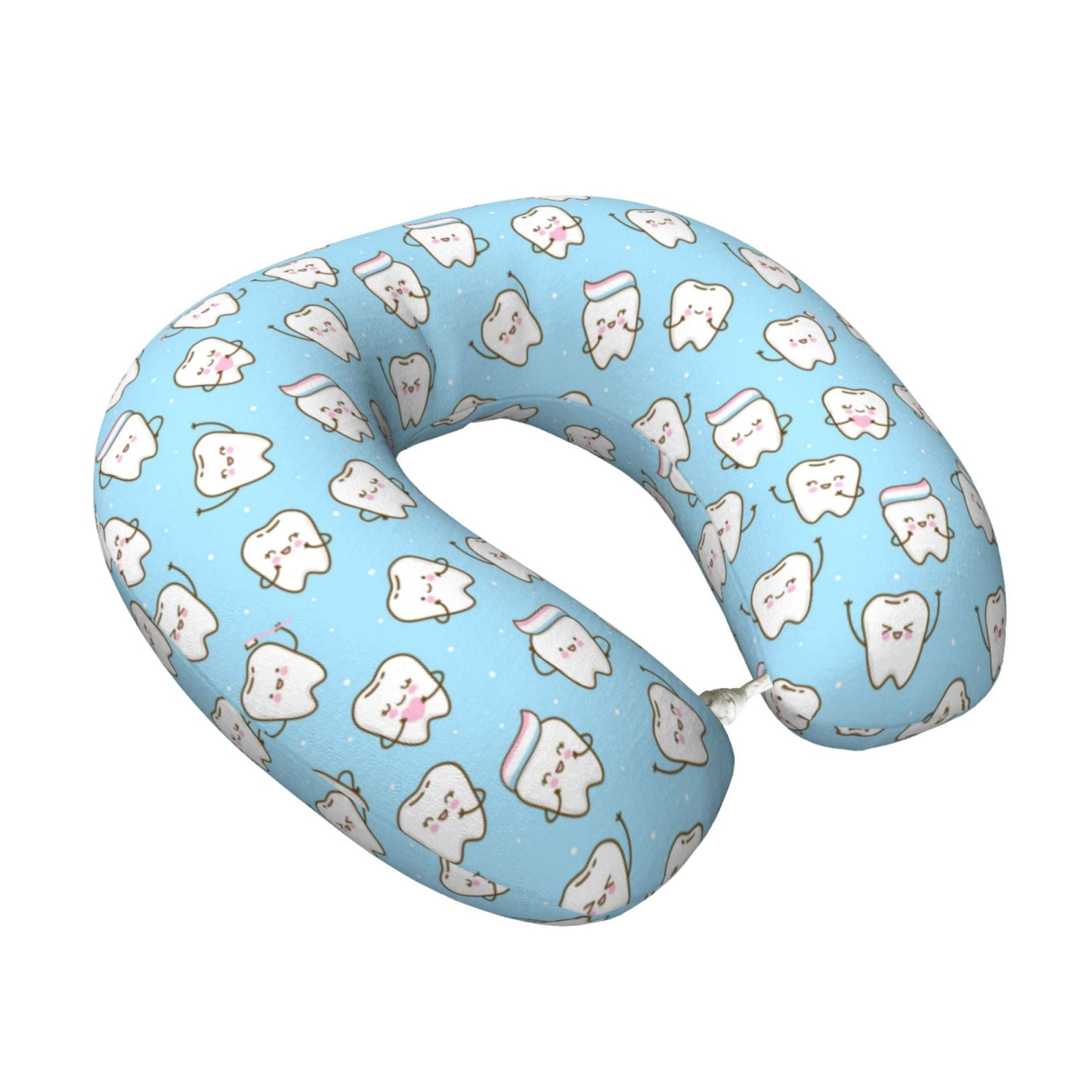 Xecao Cute Teeth Print Memory Foam Cervical Neck Pillow Versatile U-Shaped Pillows for Home,Office,Camping,Travelling,Soft Washable Cover