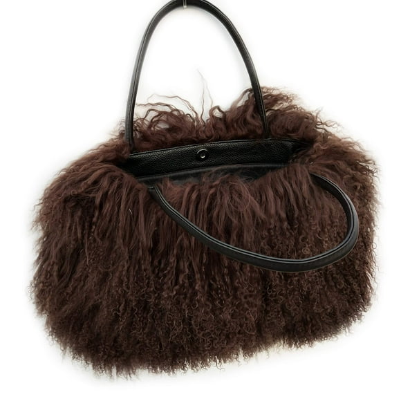 FINILUO-Bolso de mano de piel de lana mongol de cordero Real de lujo para mujer con asas de cuero genuino