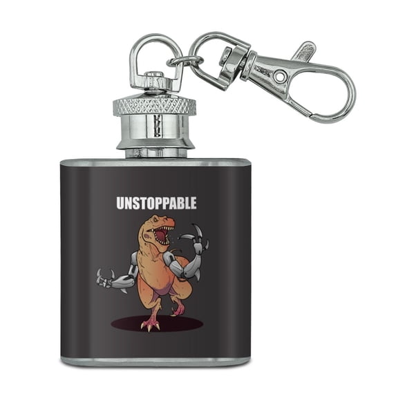 Unstoppable Tyrannosaurus Rex Dinosaur Stainless Steel 1oz Mini Flask Key Chain